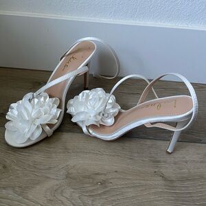 Lulus Floral Strappy White Heels
